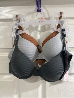 Danskin 3-Pack Ribbed T-Shirt Bras — Charcoal, White, Rust